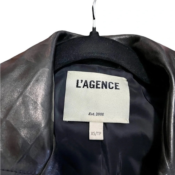 Nwot L’AGENCE Billie Black Croc Embossed Leather Double Breasted Moto Jacket XS - Picture 7 of 13